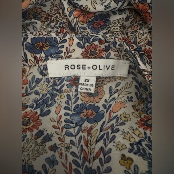 Rose + Olive Floral Boho Blouse 2x - Picture 2 of 11
